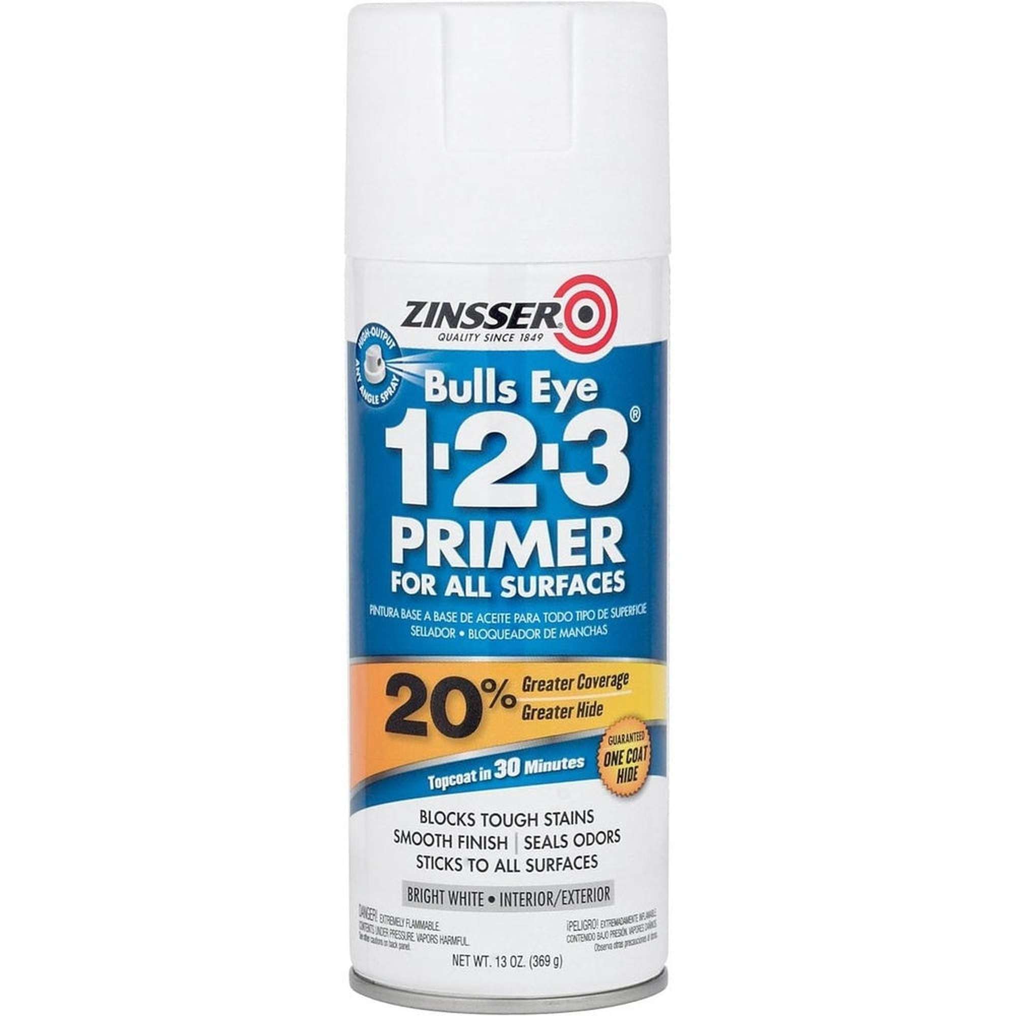 Rust-Oleum Zinsser 02008 Bulls Eye 1-2-3 Water-Base Primer, Bright White, 13 oz.