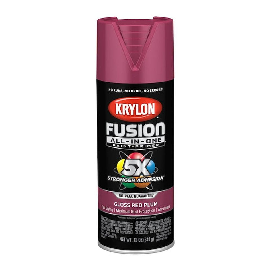 Krylon K02939007 Fusion All-in-One Spray Paint, Gloss Red Plum, 12 oz.