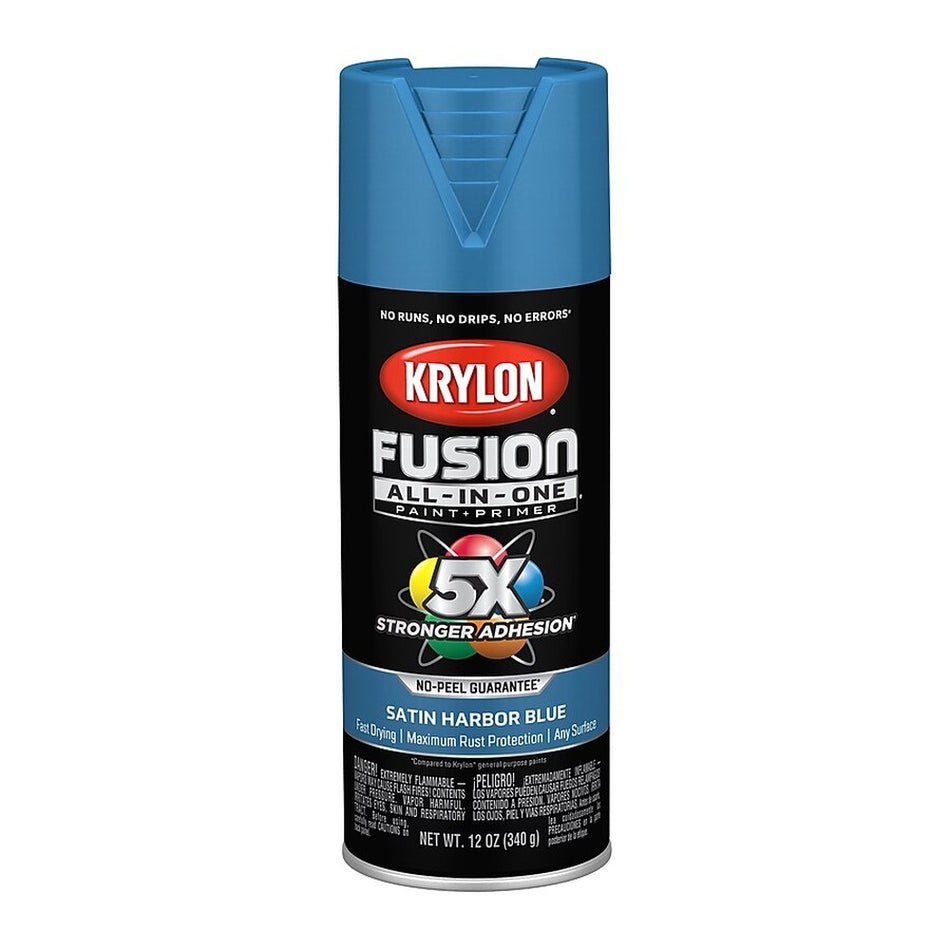 Krylon K02940007 Fusion All-in-One Spray Paint, Satin Harbor Blue, 12 oz.