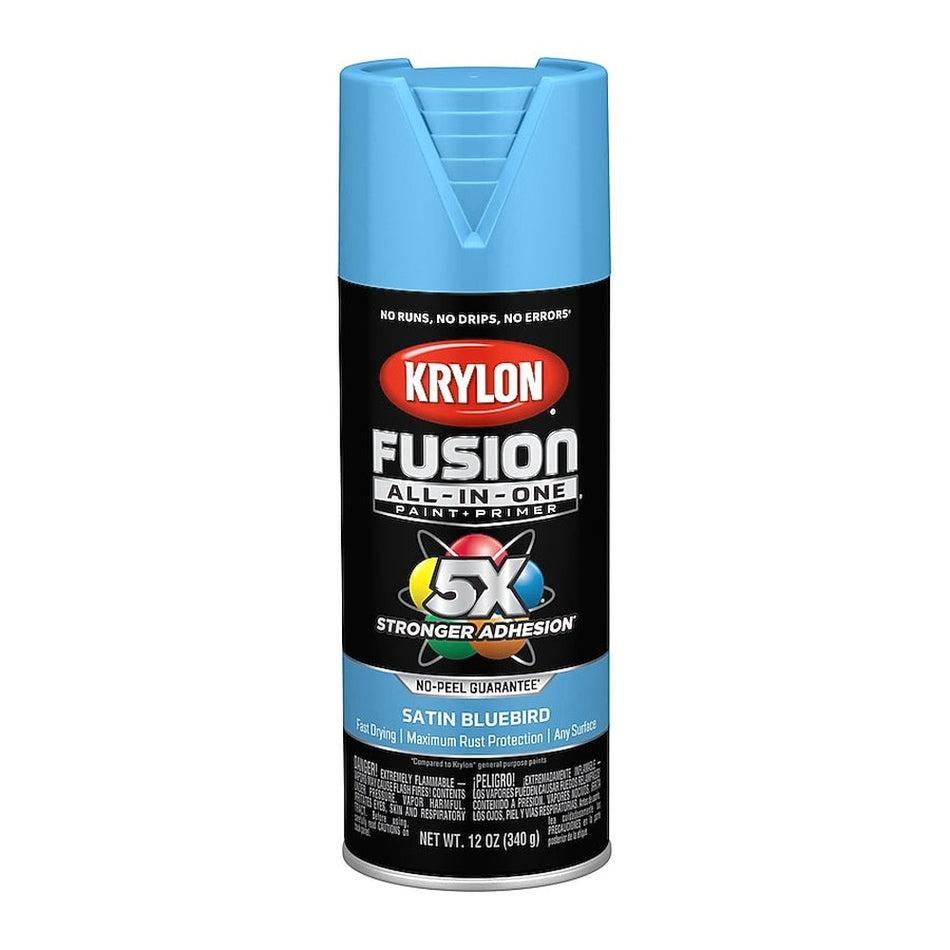Krylon K02941007 Fusion All-in-One Spray Paint, Satin Bluebird, 12 oz.