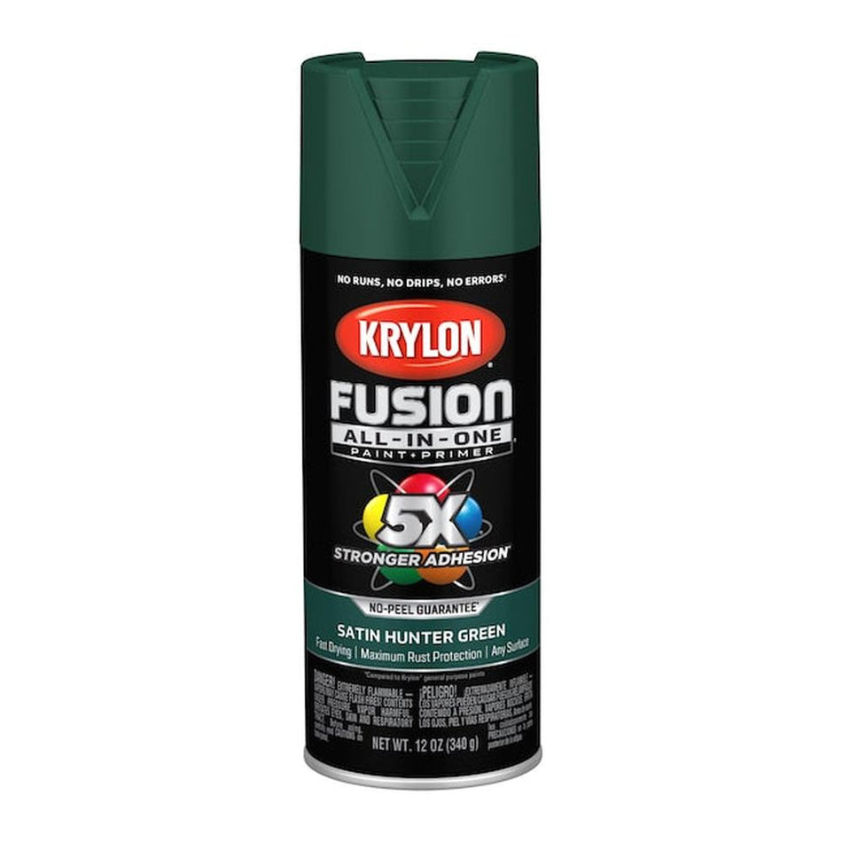 Krylon K02943007 Fusion All-in-One Spray Paint, Satin Hunter Green, 12 oz.