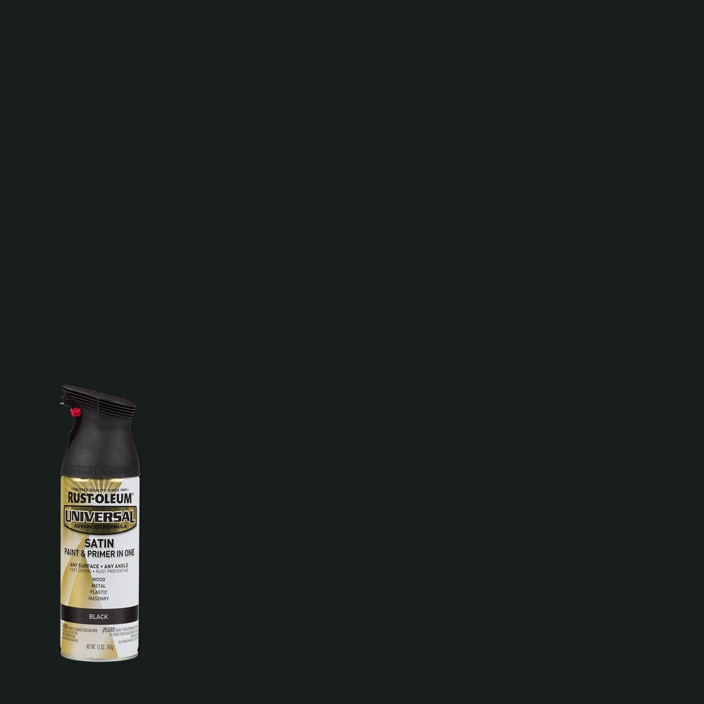 Rust-Oleum Universal 245197 Satin Paint & Primer In One Spray, Black, 12 oz.