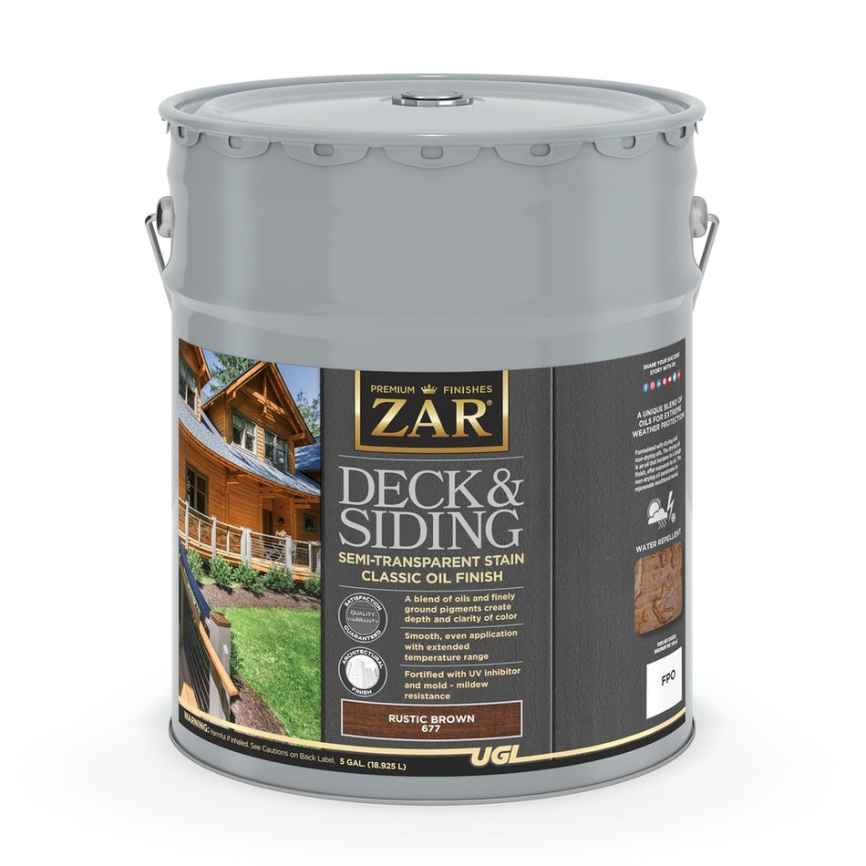 Sika 832890 Zar Deck & Siding Semi-Transparent Stain Classic Oil Finish, Five Gallons, Rustic Brown