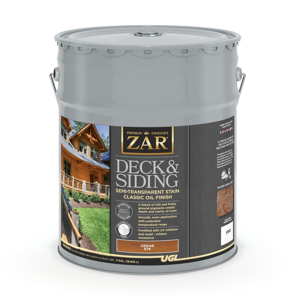 Sika 832894 Zar Deck & Siding Semi-Transparent Stain Classic Oil Finish, Five Gallons, Cedar