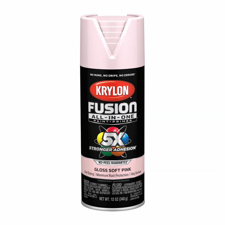 Krylon K02717007 Fusion All-in-One Spray Paint, Gloss Soft Pink, 12 oz.