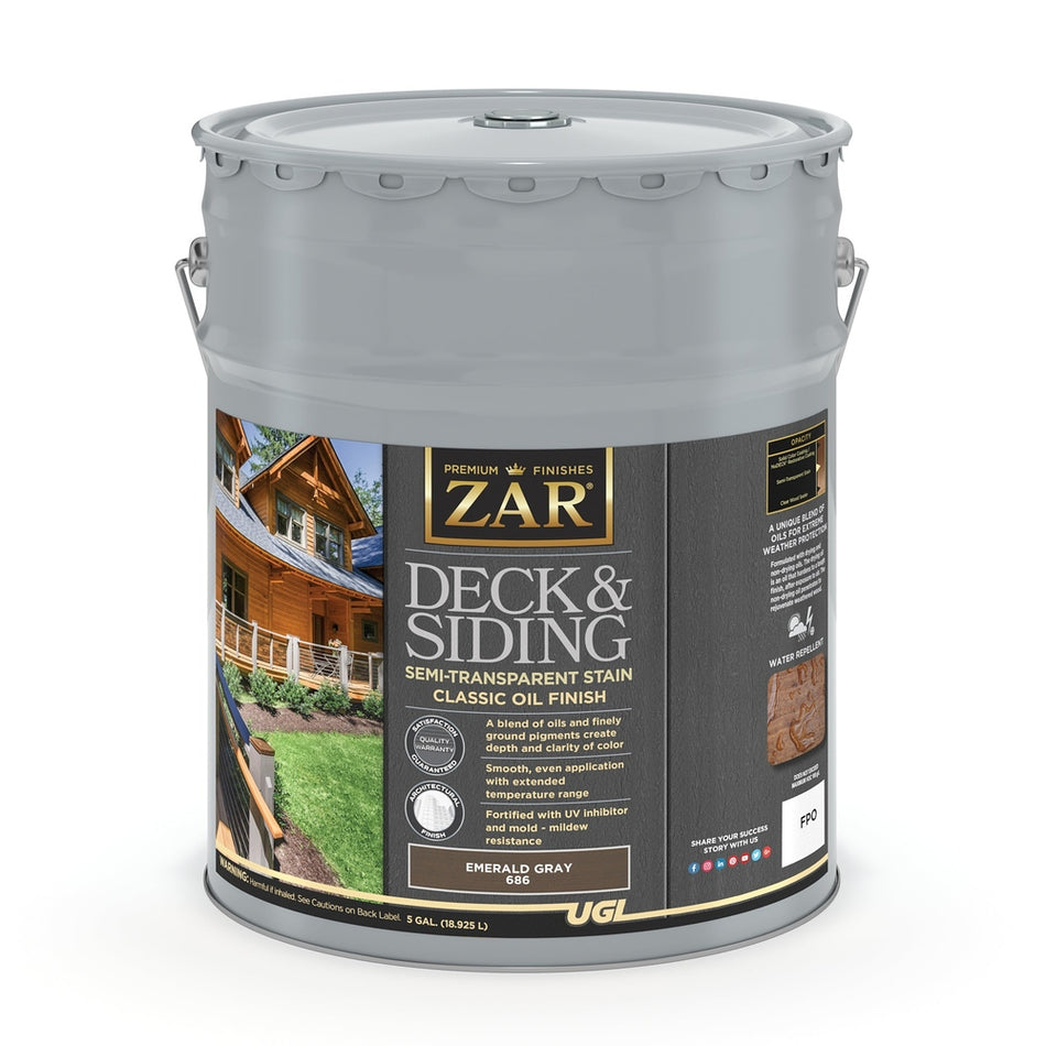 Sika 832900 Zar Deck & Siding Semi-Transparent Stain Classic Oil Finish, Five Gallons, Emerald Gray