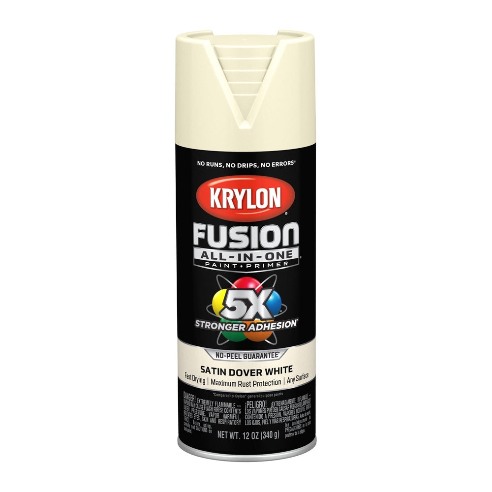 Krylon K02737007 Fusion All-in-One Spray Paint, Satin Dover White, 12 oz.