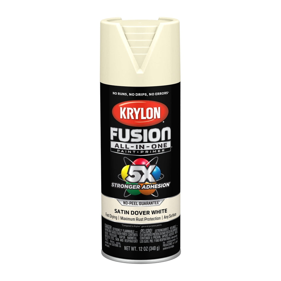 Krylon K02737007 Fusion All-in-One Spray Paint, Satin Dover White, 12 oz.