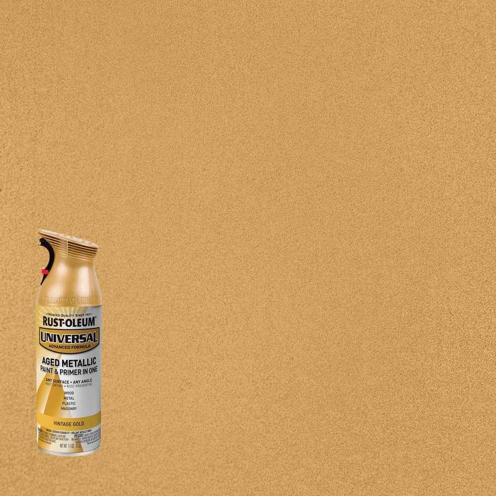 Rust-Oleum Universal 342918 Aged Metallic Paint & Primer In One Spray, Vintage Gold, 11 oz.