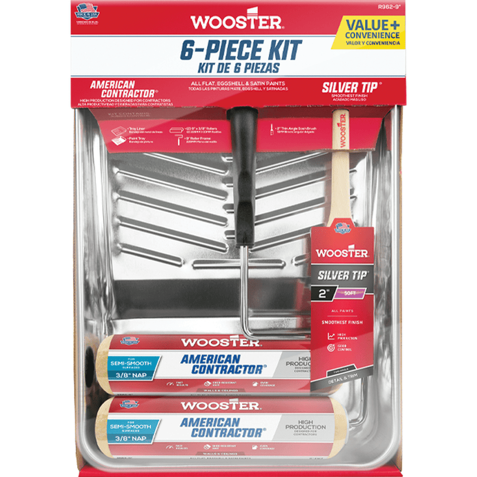 Wooster R962 9" × ⅜" American Contractor & Silver Tip Soft 6-Piece Kit