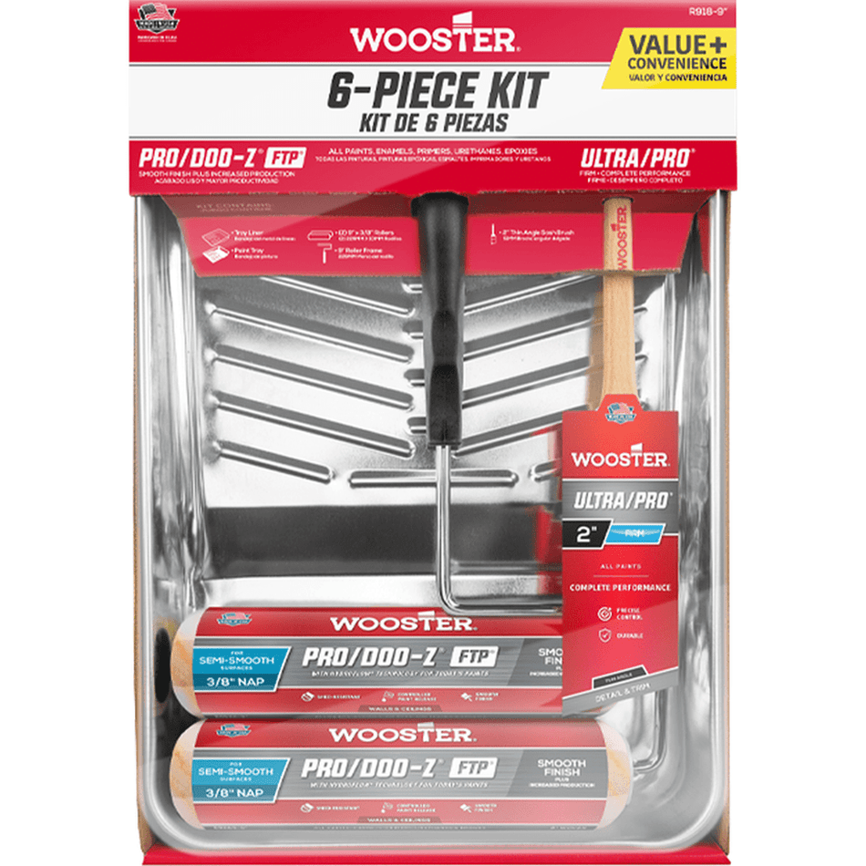 Wooster R918 9" × ⅜" Pro/Doo-Z FTP & Ultra/Pro Firm 6-Piece Kit