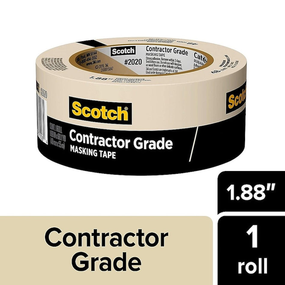 3M Scotch Contractor Grade Masking Tape 2020-48MP, 1.88 in × 60.1 yd (48 mm x 55 m)