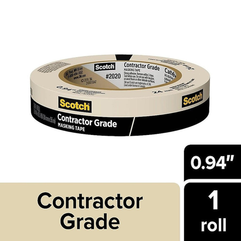 3M Scotch Contractor Grade Masking Tape 2020-24AP, 0.94 in × 60.1 yd (24 mm x 55 m)