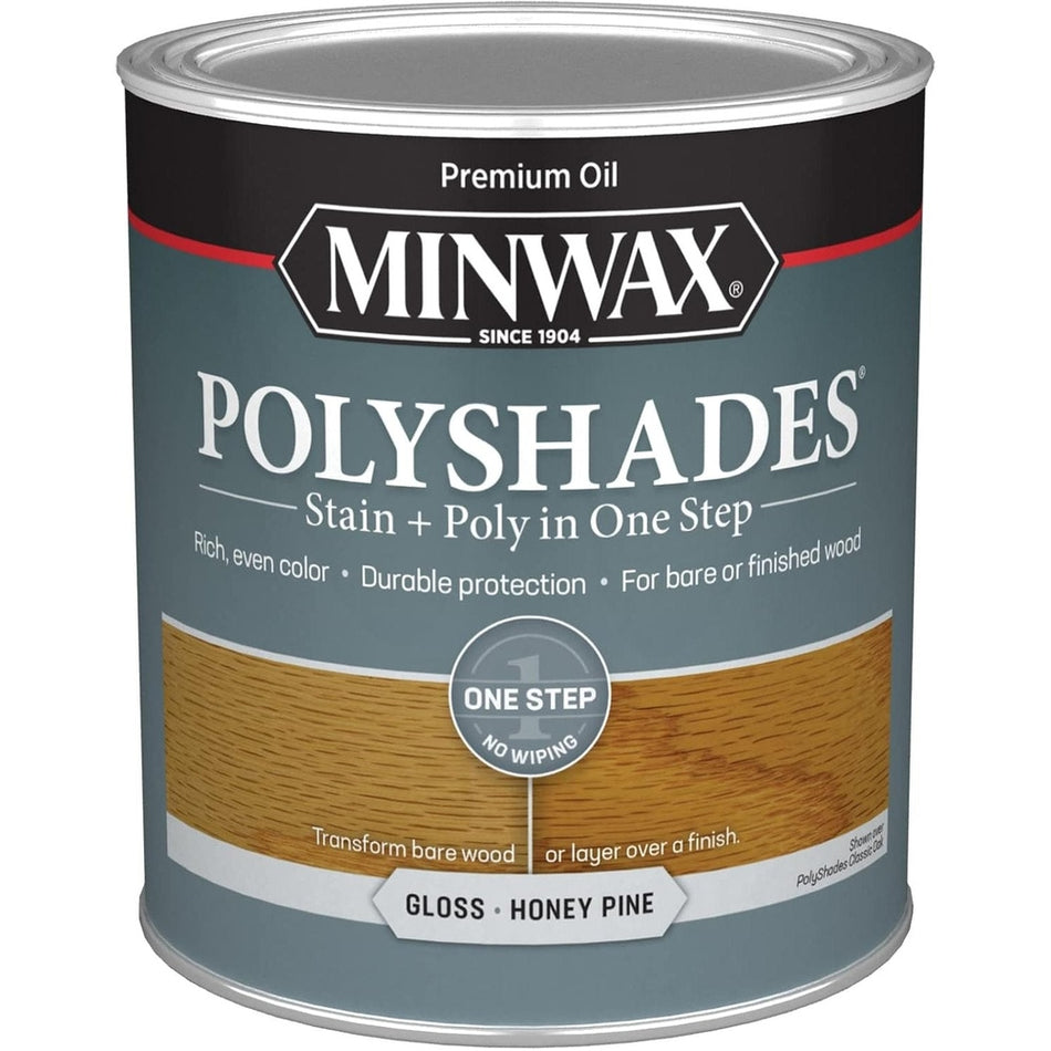 Minwax Polyshades Stain + Poly in One Step, 1 Quart, Gloss Honey Pine