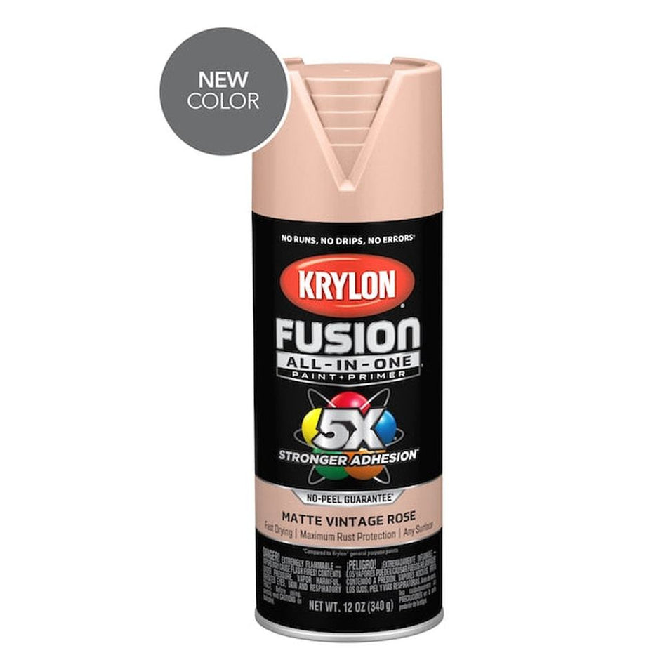Krylon K02947007 Fusion All-in-One Spray Paint, Matte Vintage Rose, 12 oz.
