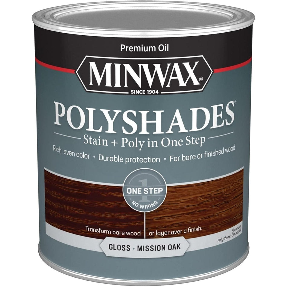 Minwax Polyshades Stain + Poly in One Step, 1 Quart, Gloss Mission Oak