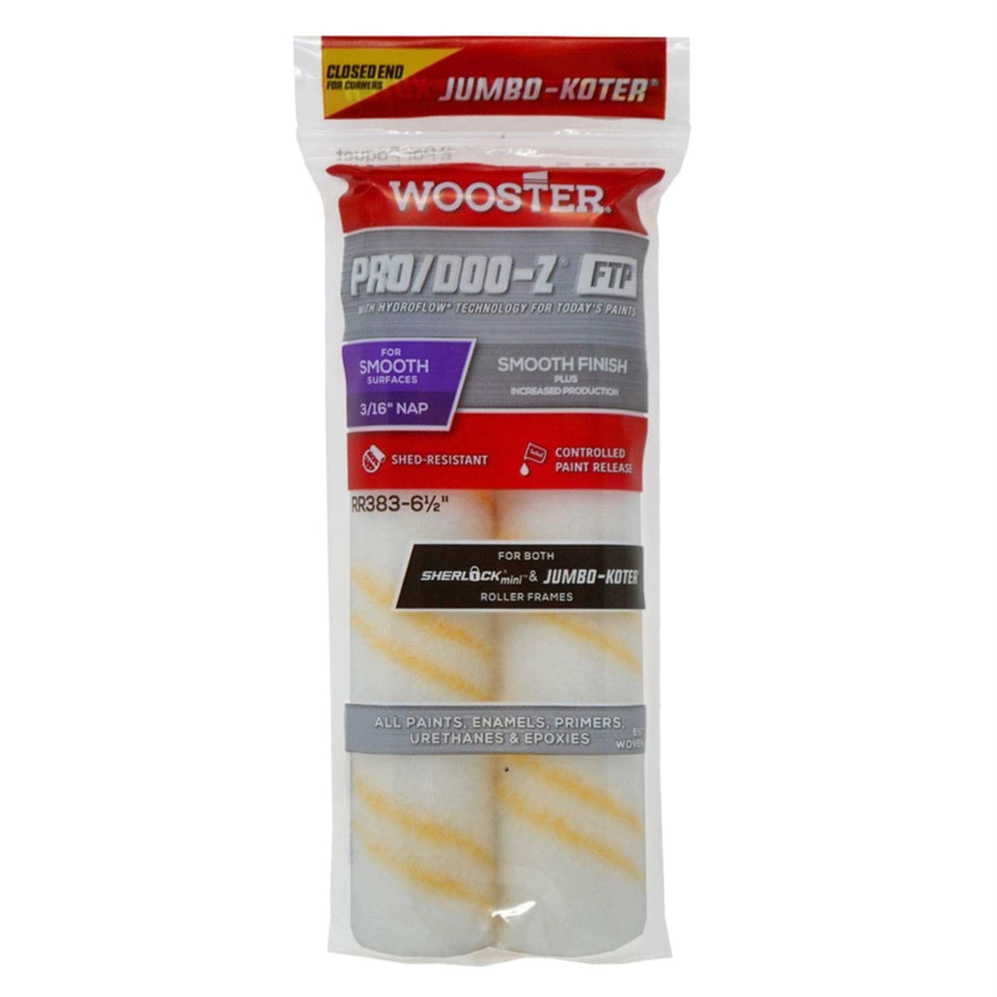 Wooster RR383 Jumbo-Koter Pro/Doo-Z FTP, Smooth Surfaces, 3/16" Nap, 2-Pack