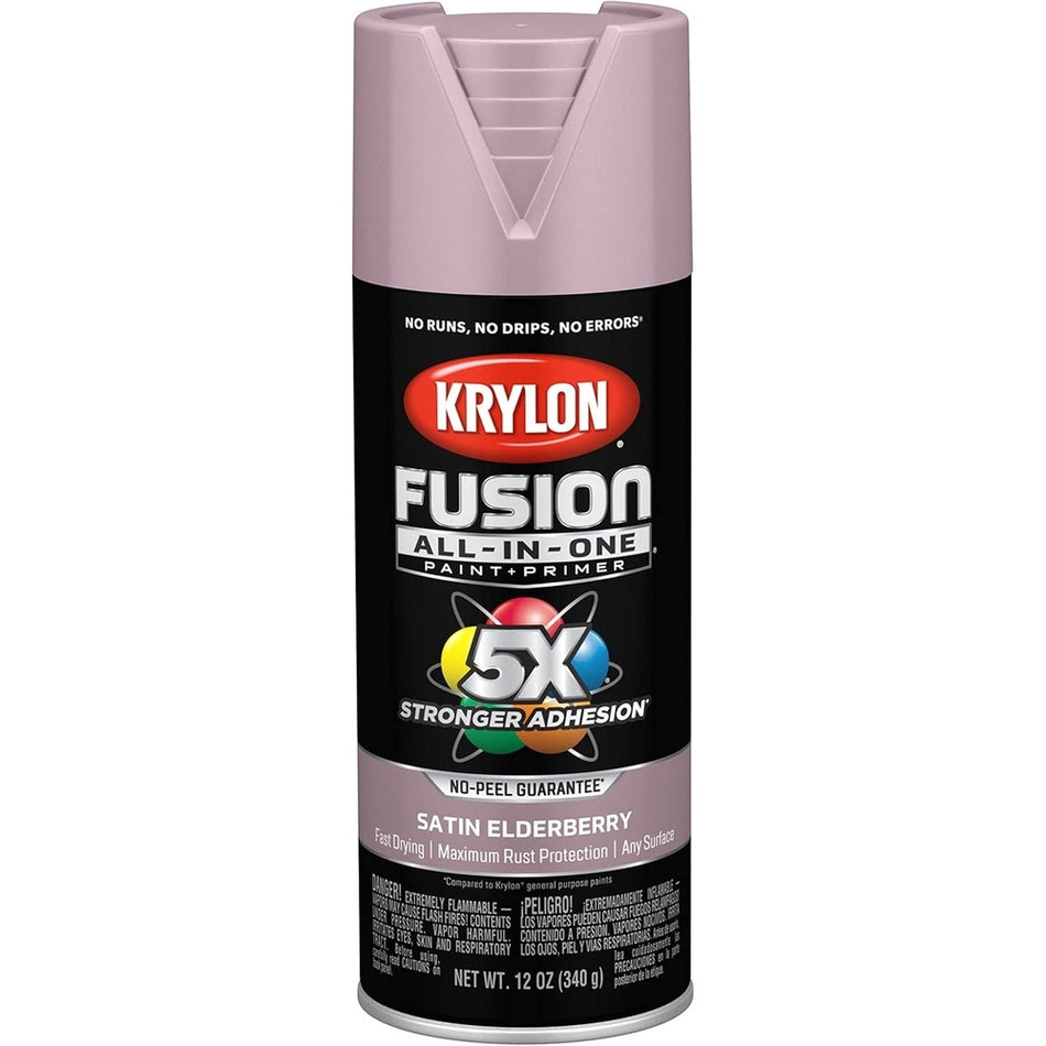 Krylon K02938007 Fusion All-in-One Spray Paint, Satin Elderberry, 12 oz.