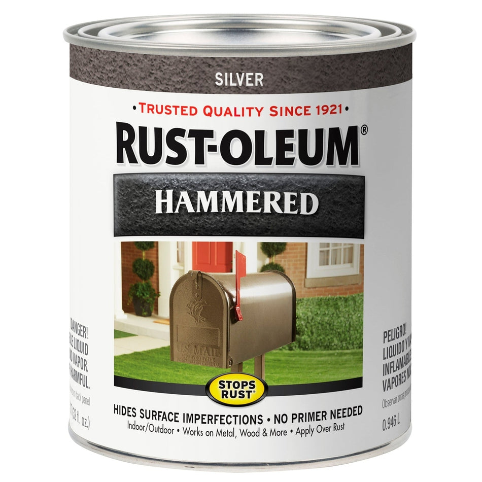 Rust-Oleum Stops Rust 7213502 Hammered Brush, Silver, 1 Quart