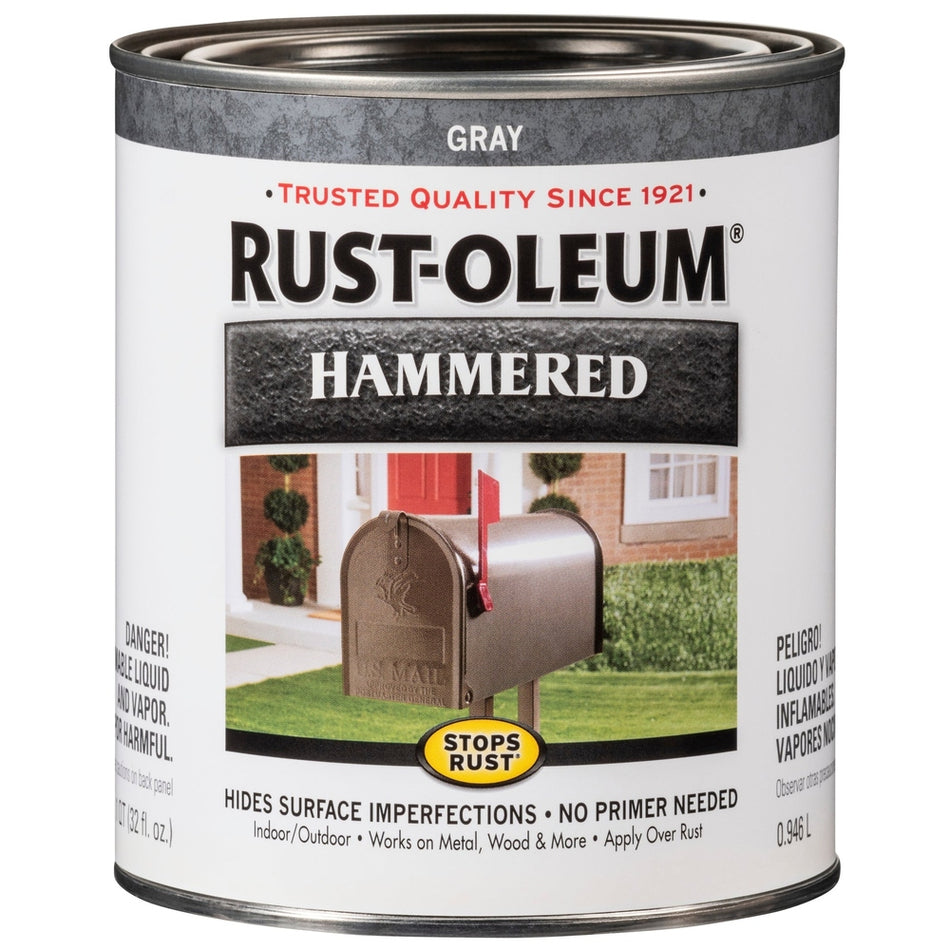 Rust-Oleum Stops Rust 7214502 Hammered Brush, Gray, 1 Quart