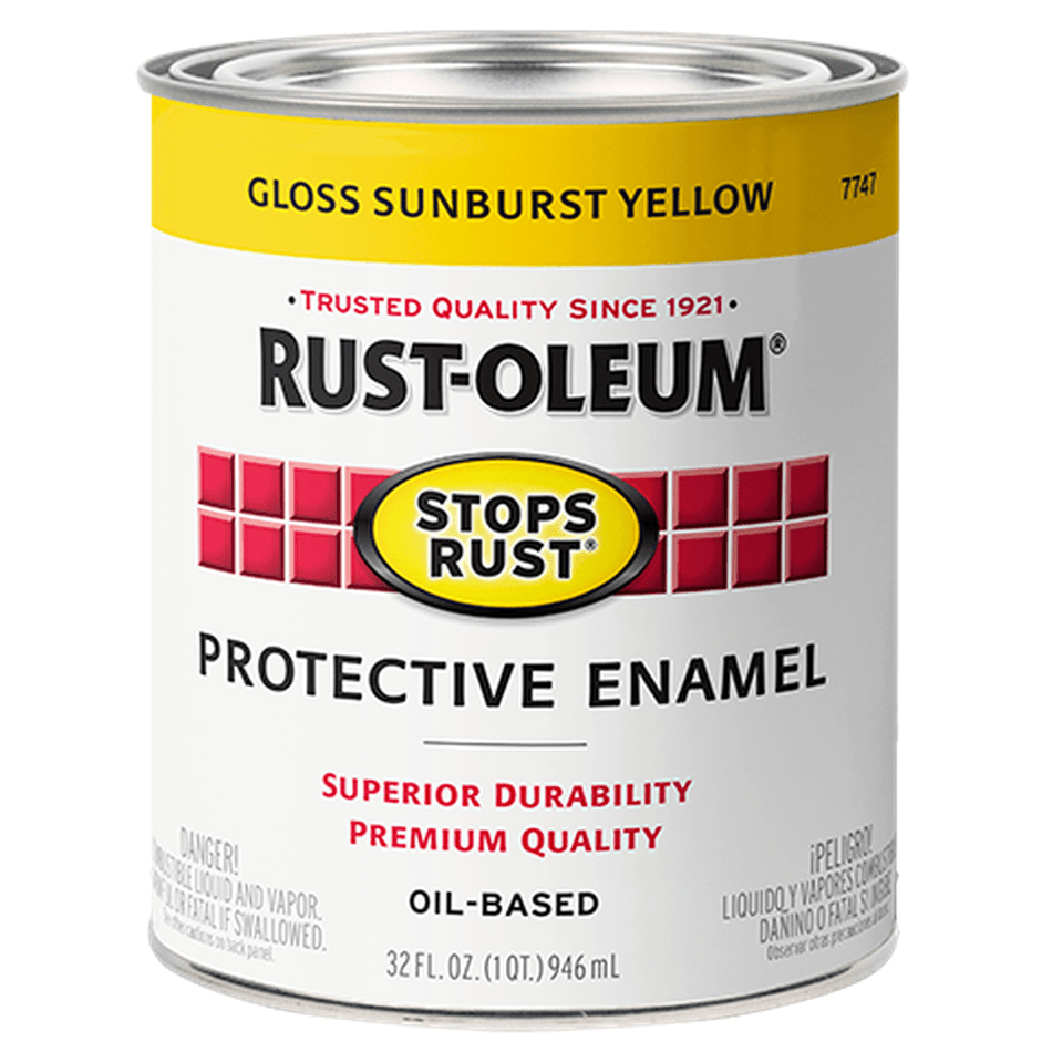 Rust-Oleum Stops Rust 7747502 Protective Enamel, Gloss Sunburst Yellow, 1 Quart