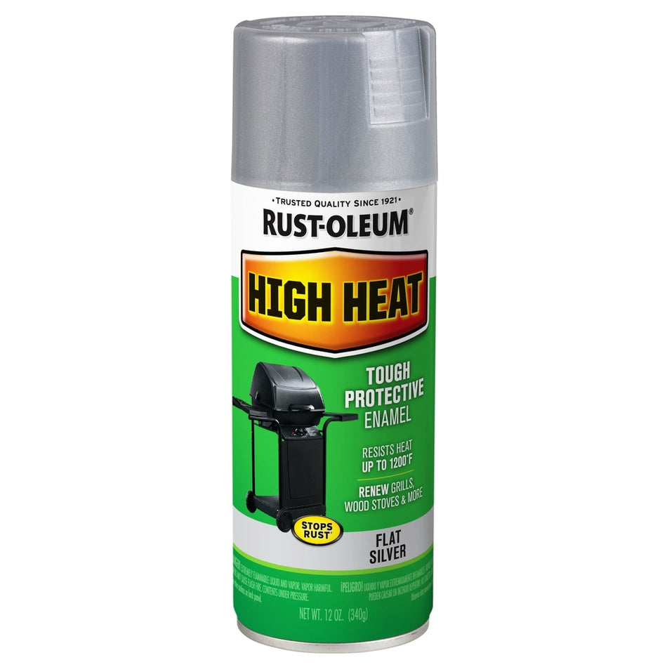Rust-Oleum Specialty 7716830 High Heat Tough Protective Enamel Spray, Flat Silver, 12 oz.
