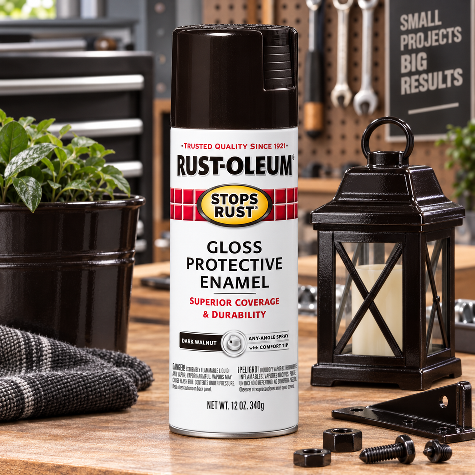 Rust-Oleum Stops Rust Protective Enamel Spray Paint – Gloss Dark Walnut – 12 oz.