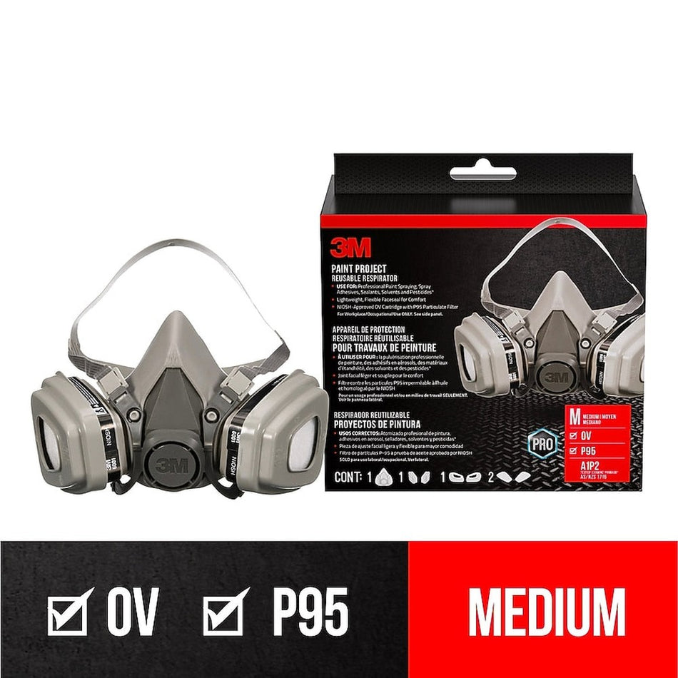 3M Paint Project Reusable Respirator 6211P1-DC, OV/P95, Medium