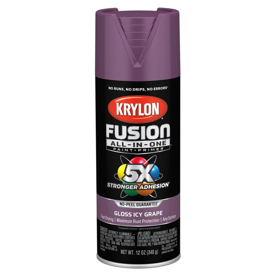 Krylon K02709007 Fusion All-in-One Spray Paint, Gloss Icy Grape, 12 oz.