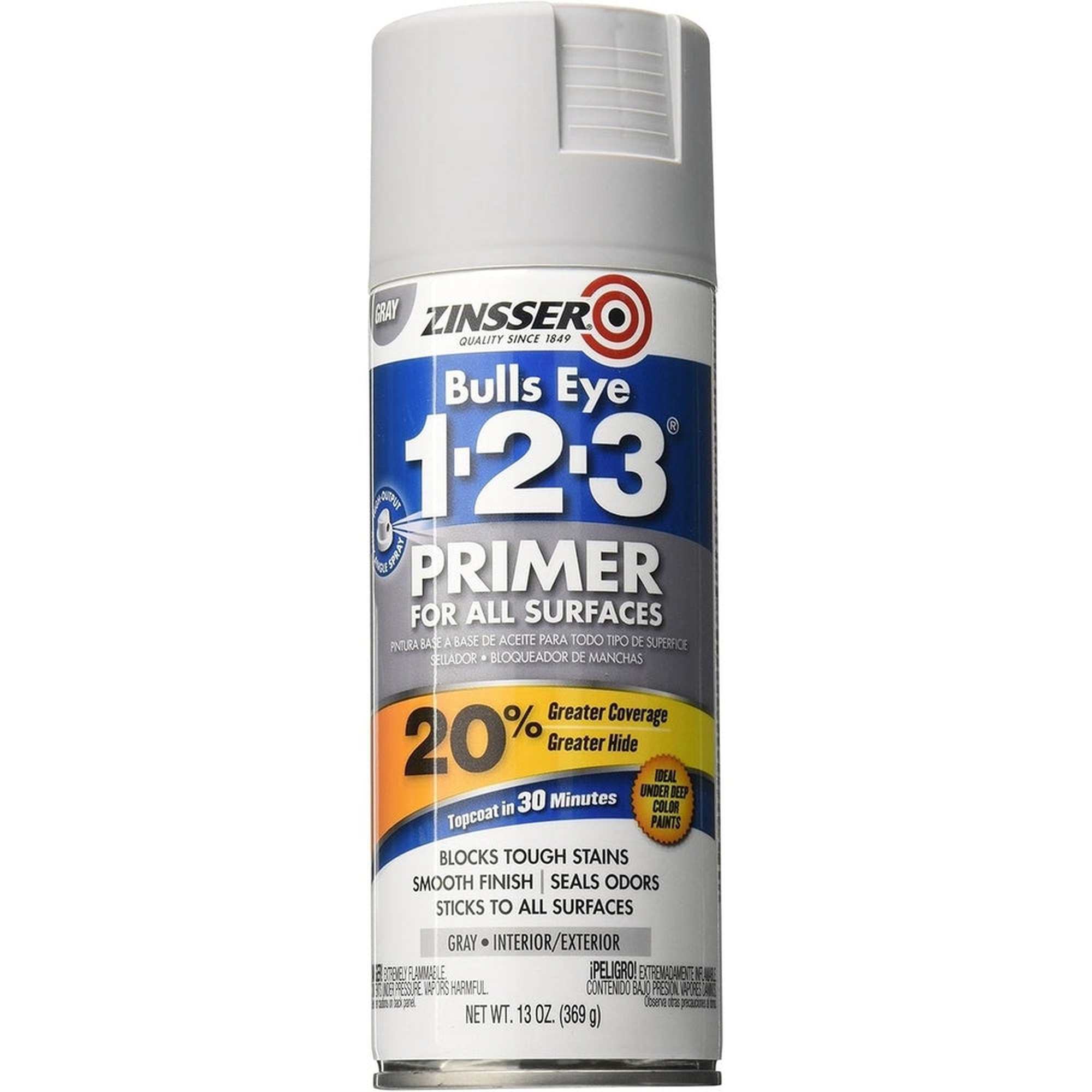 Rust-Oleum Zinsser 290971 Bulls Eye 1-2-3 Water-Base Primer, Gray, 13 oz.