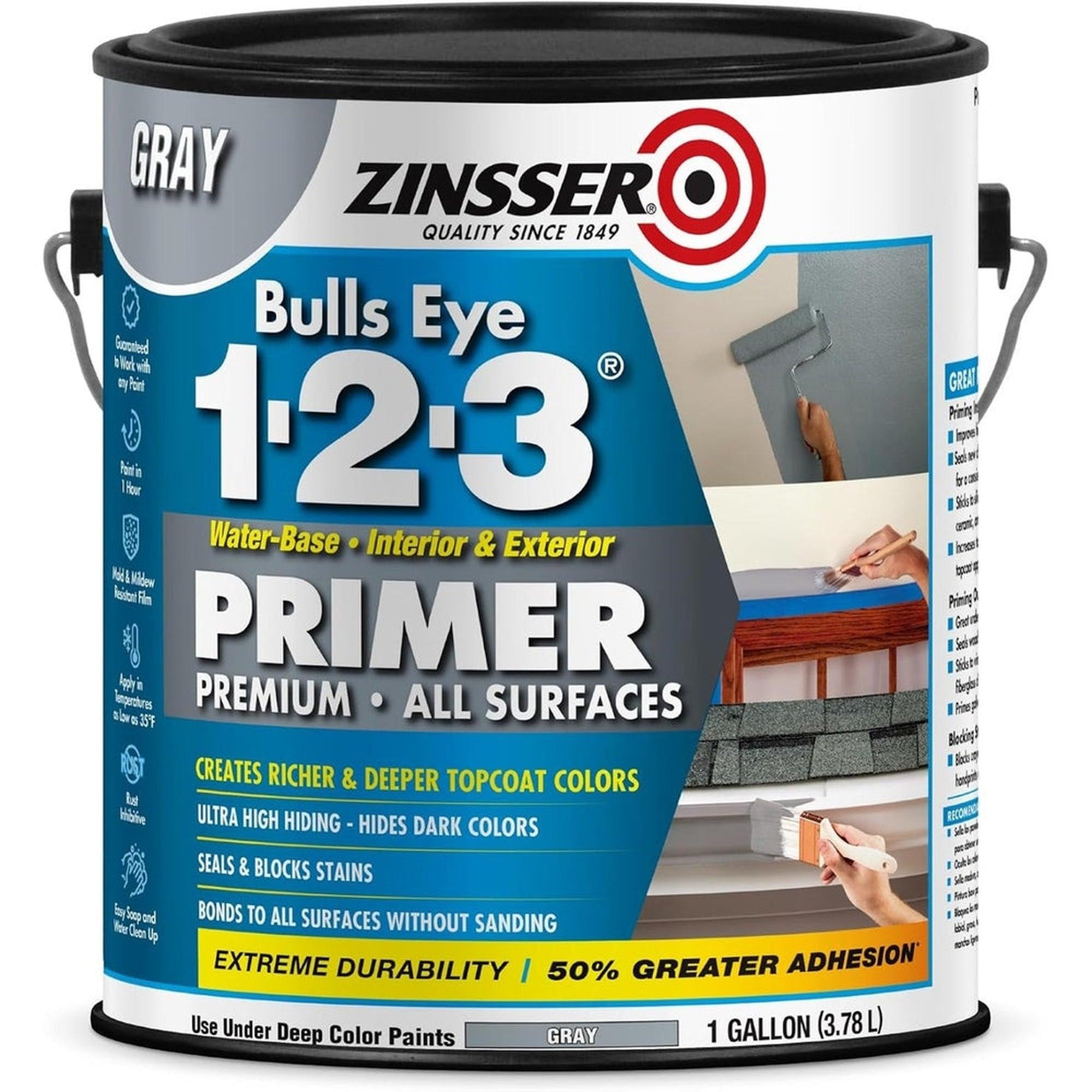 Rust-Oleum Zinsser 285085 Bulls Eye 1-2-3 Water-Base Primer, Gray, 1 Gallon