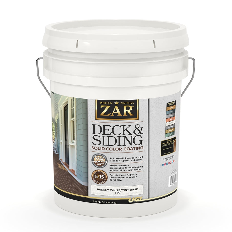 Sika 82015 Zar Deck & Siding Solid Color Coating, Five Gallons, Purely White / Tint Base