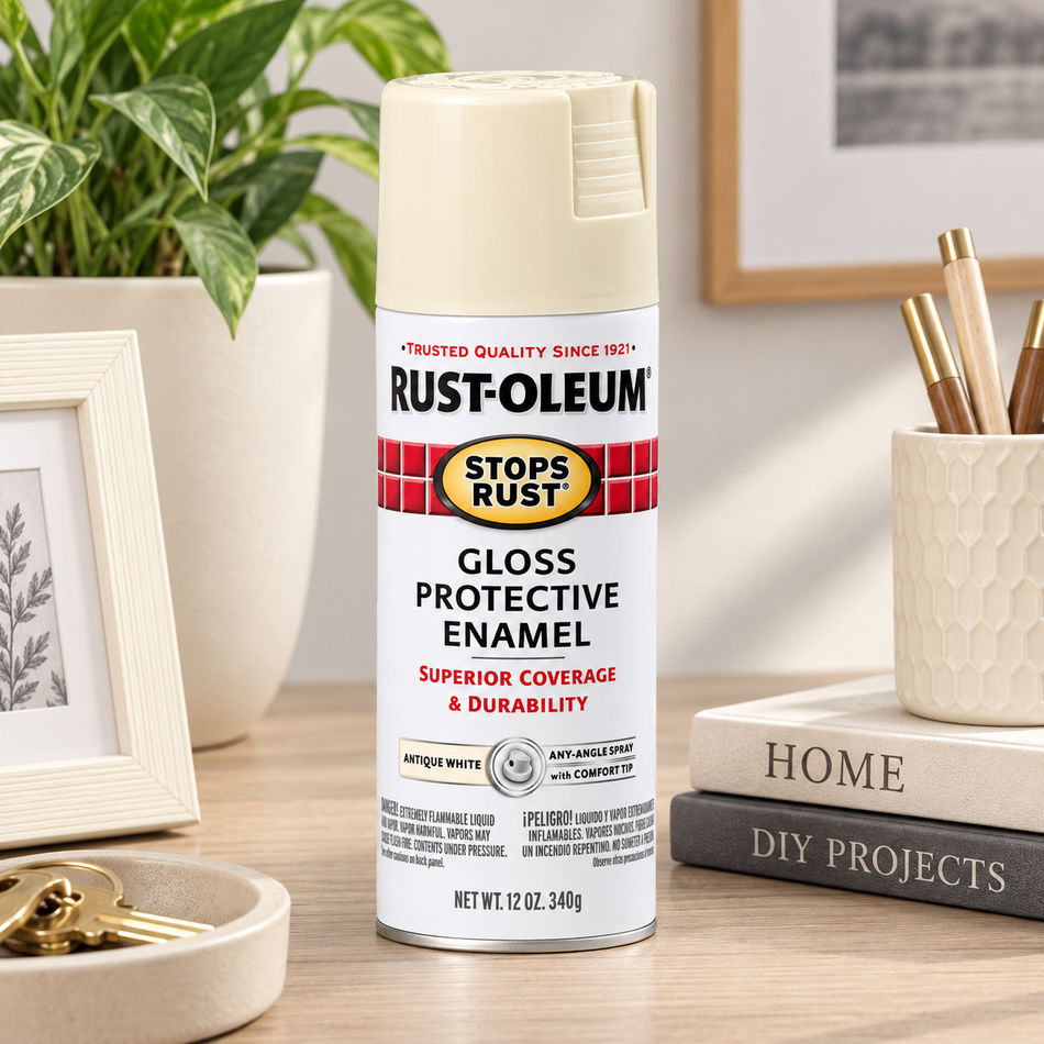 Rust-Oleum Stops Rust Protective Enamel Spray Paint – Gloss Antique White – 12 oz.