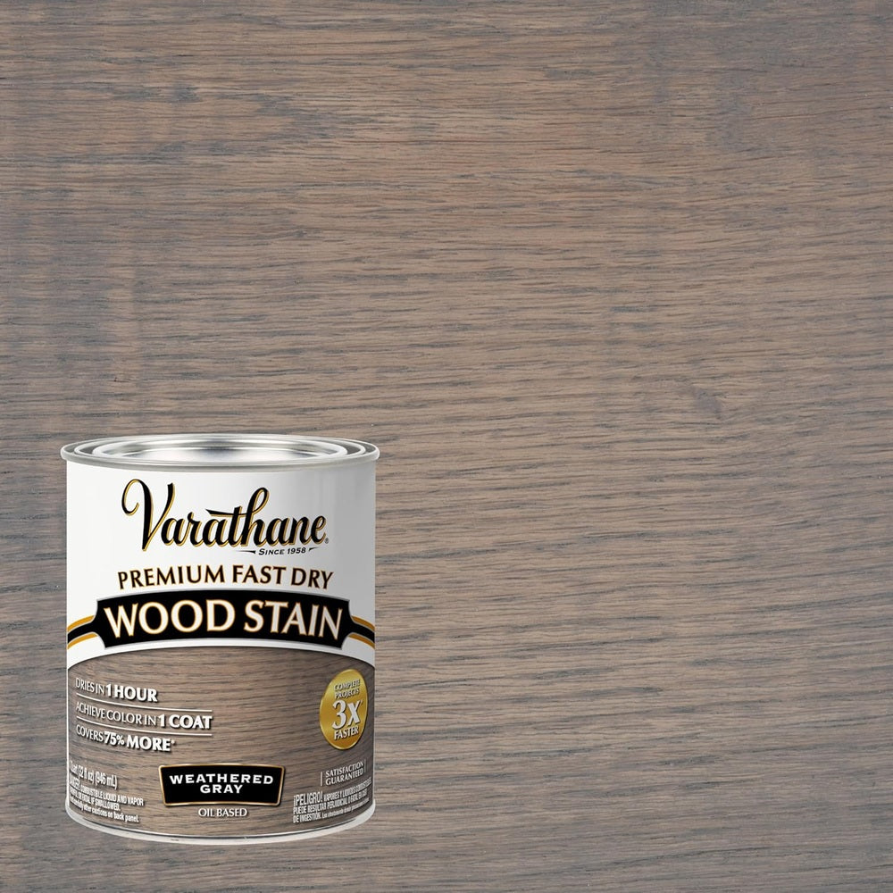 Rust-Oleum Varathane 269394 Premium Fast Dry Wood Stain, Weathered Gray, 1 Quart