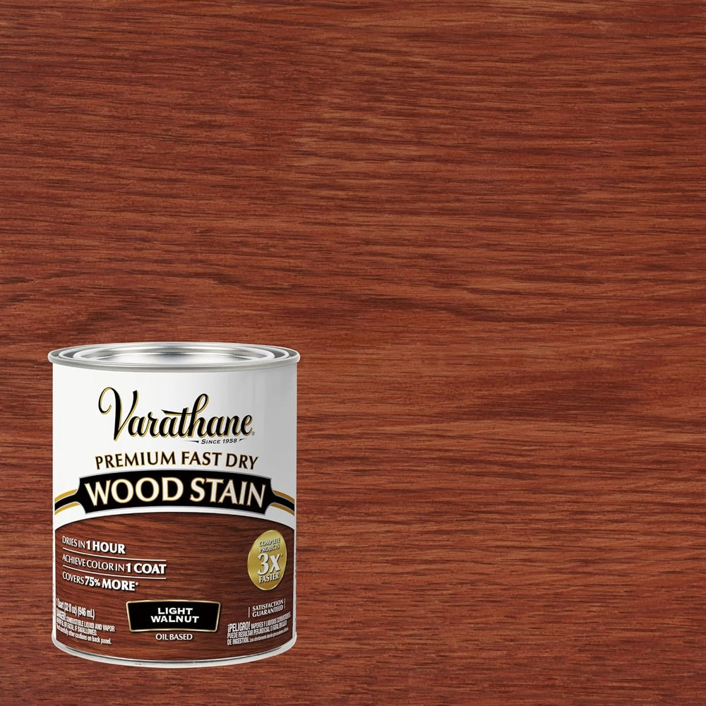 Rust-Oleum Varathane 262015 Premium Fast Dry Wood Stain, Light Walnut, 1 Quart