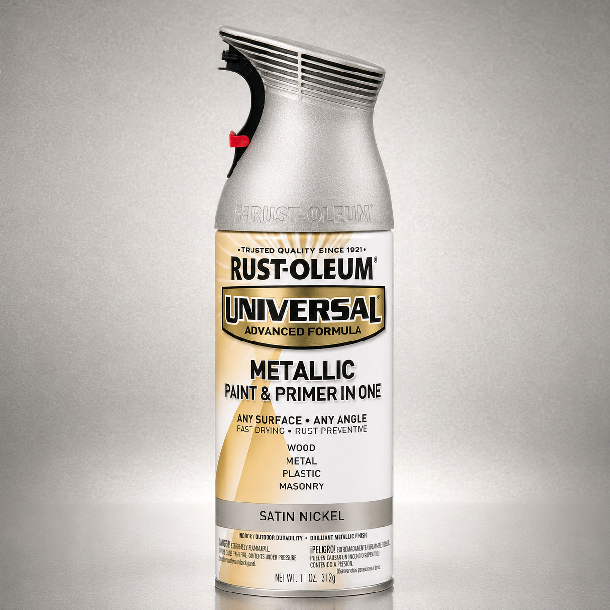 RUST-OLEUM UNIVERSAL METALLIC PAINT & PRIMER IN ONE SPRAY — 11 OZ. — SATIN NICKEL