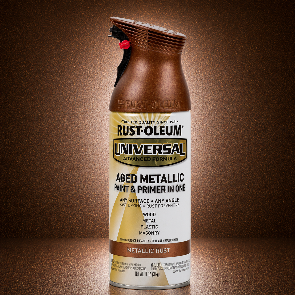 RUST-OLEUM UNIVERSAL AGED METALLIC PAINT & PRIMER IN ONE SPRAY — 11 OZ. — METALLIC RUST