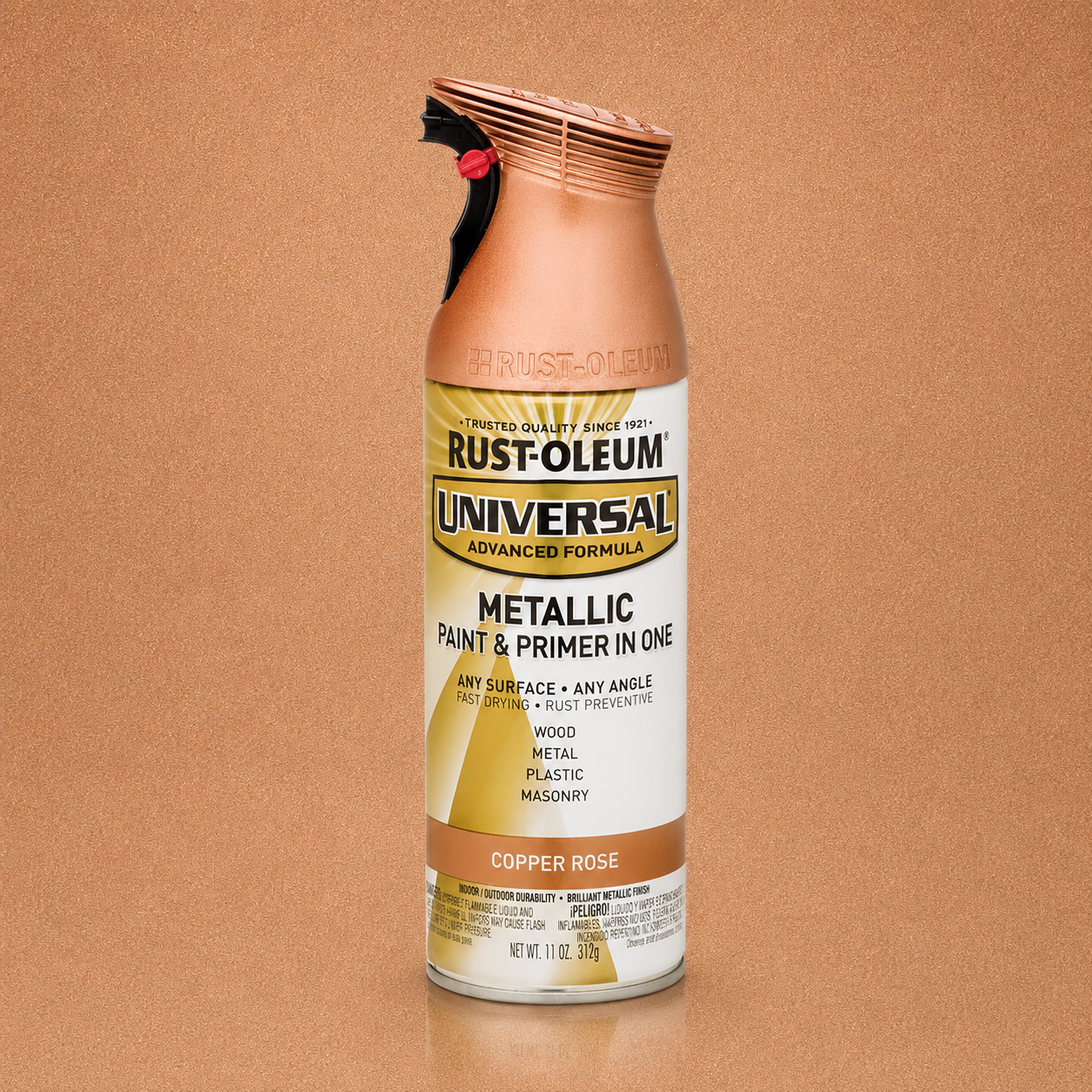 RUST-OLEUM UNIVERSAL METALLIC PAINT & PRIMER IN ONE SPRAY — 11 OZ. — COPPER ROSE