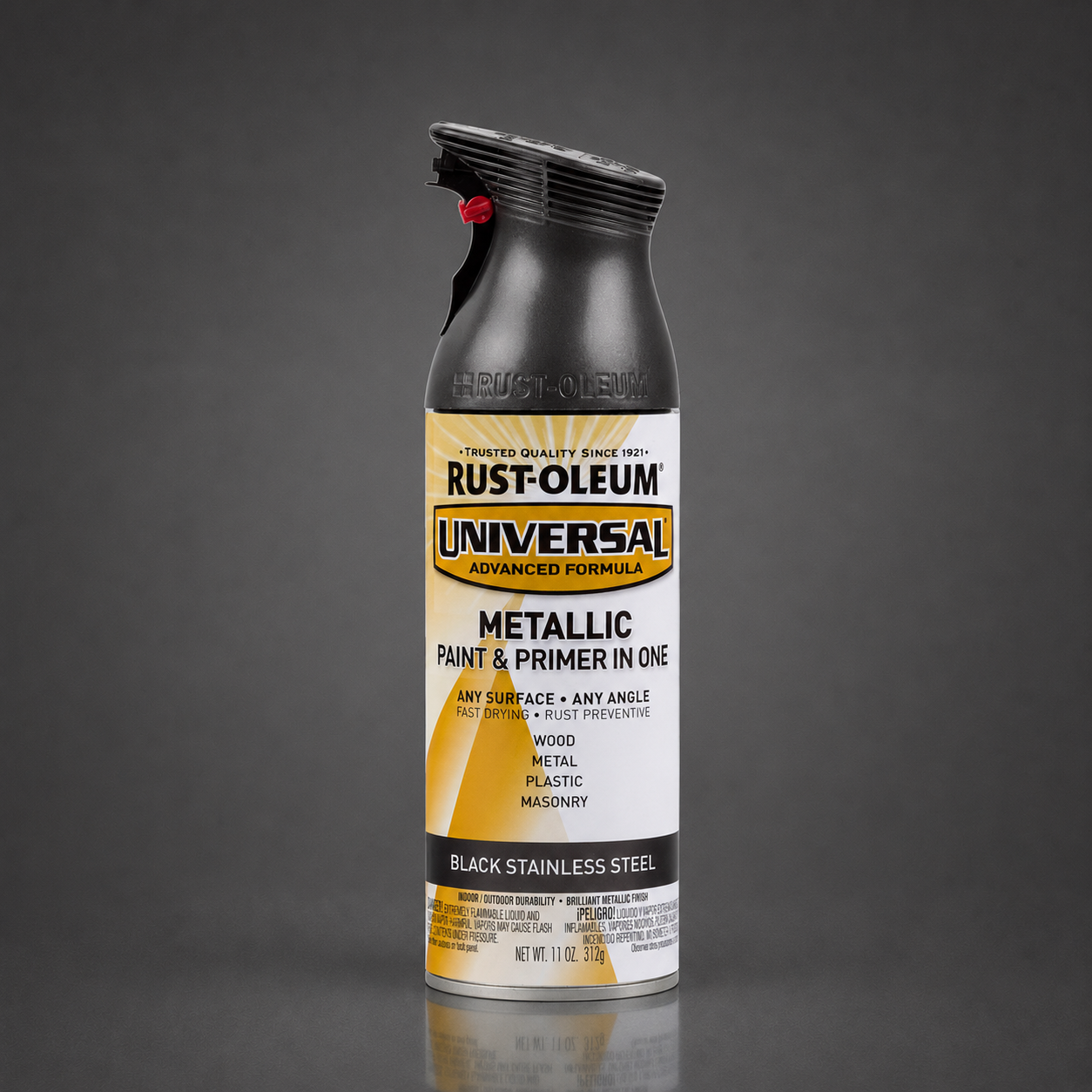 RUST-OLEUM UNIVERSAL METALLIC PAINT & PRIMER IN ONE SPRAY — 11 OZ. — BLACK STAINLESS STEEL