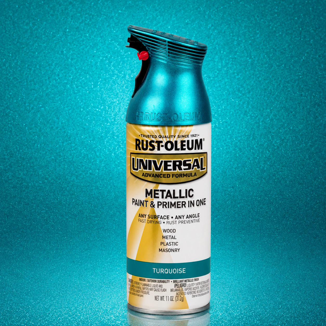 RUST-OLEUM UNIVERSAL METALLIC PAINT & PRIMER IN ONE SPRAY — 11 OZ. — TURQUOISE