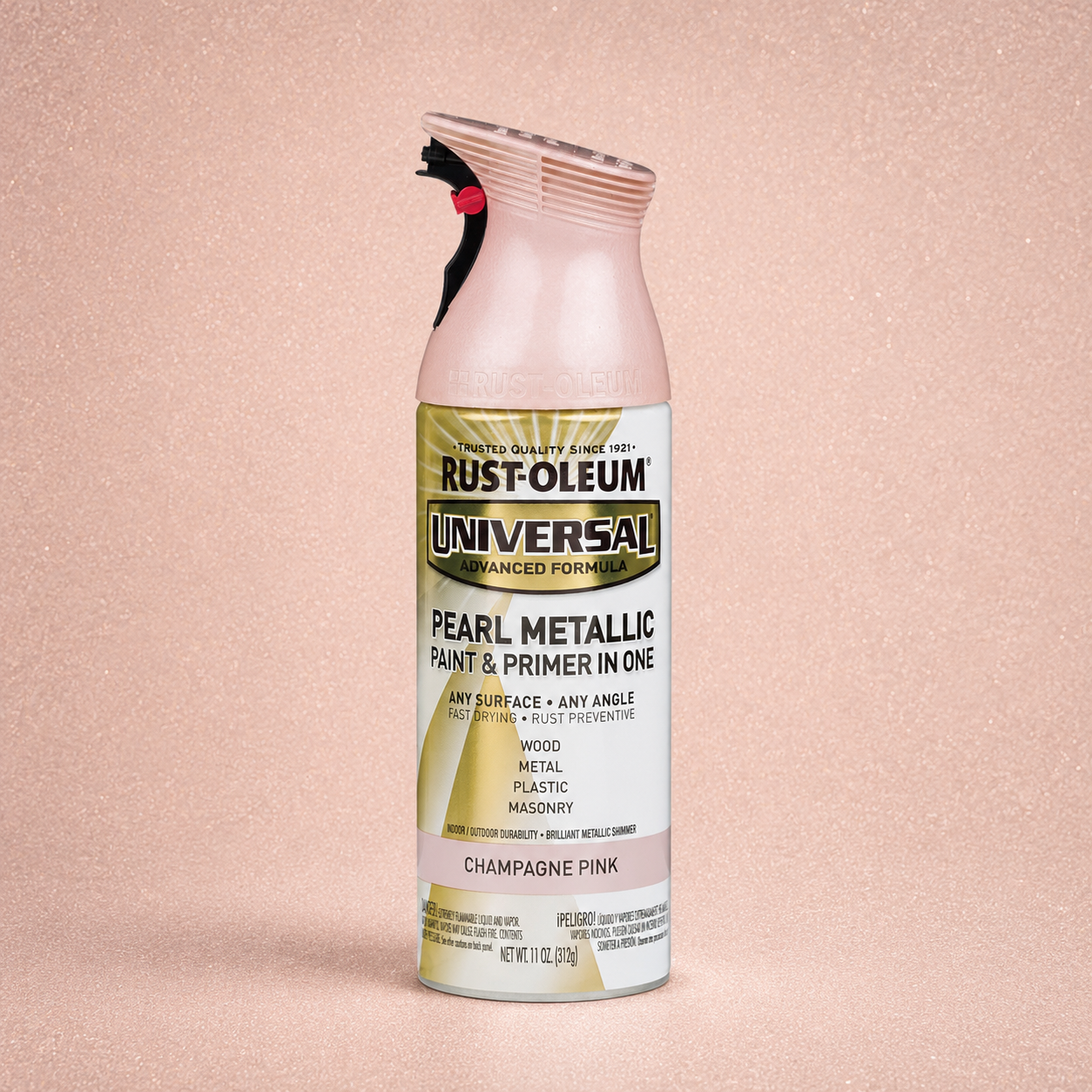 RUST-OLEUM UNIVERSAL PEARL METALLIC PAINT & PRIMER IN ONE SPRAY — 11 OZ. — CHAMPAGNE PINK