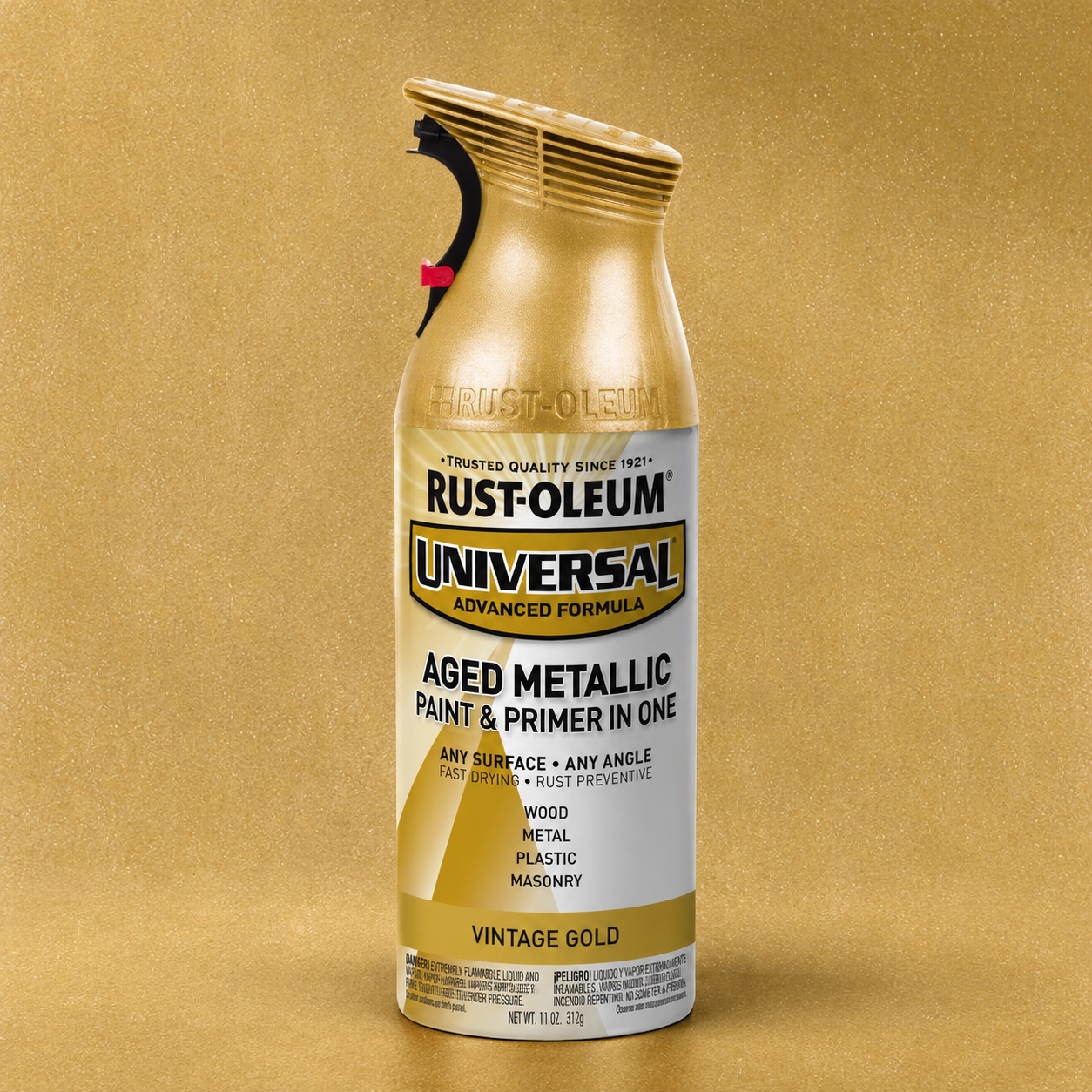 RUST-OLEUM UNIVERSAL AGED METALLIC PAINT & PRIMER IN ONE SPRAY — 11 OZ. — VINTAGE GOLD