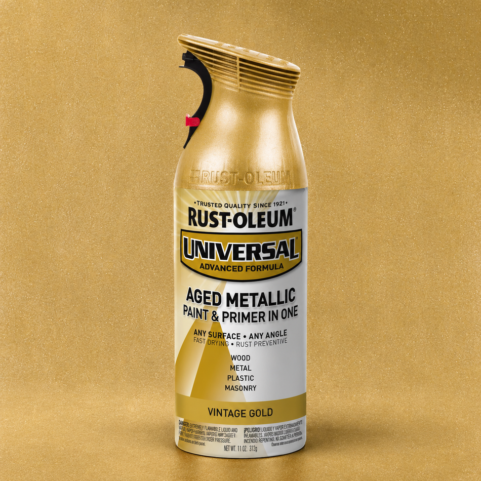 RUST-OLEUM UNIVERSAL AGED METALLIC PAINT & PRIMER IN ONE SPRAY — 11 OZ. — VINTAGE GOLD