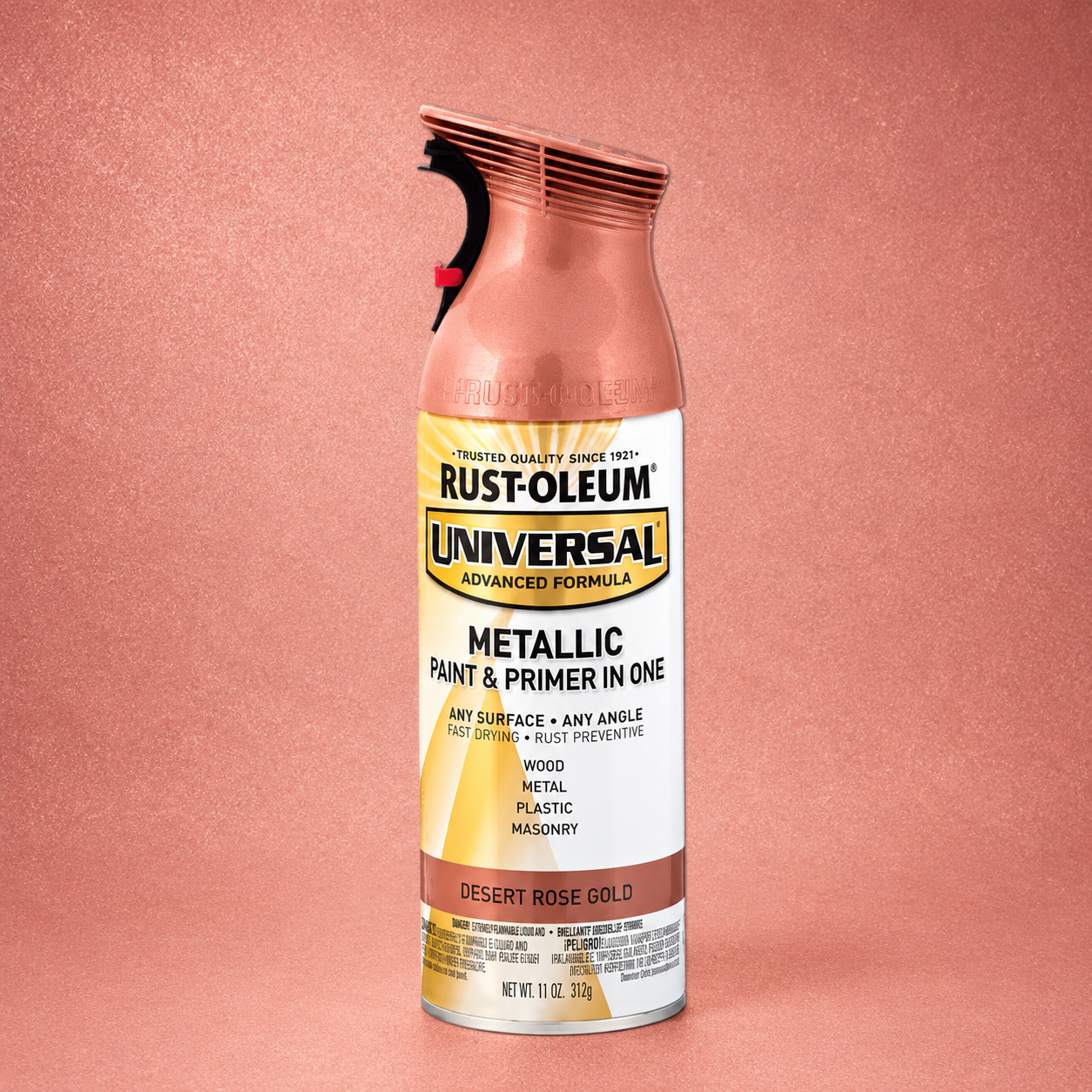 RUST-OLEUM UNIVERSAL METALLIC PAINT & PRIMER IN ONE SPRAY — 11 OZ. — DESERT ROSE GOLD
