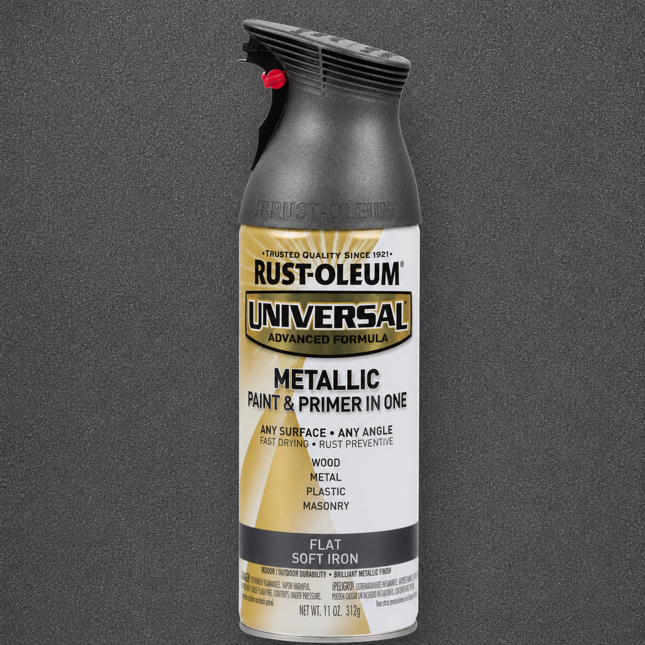 RUST-OLEUM UNIVERSAL METALLIC PAINT & PRIMER IN ONE SPRAY — 11 OZ. — FLAT SOFT IRON