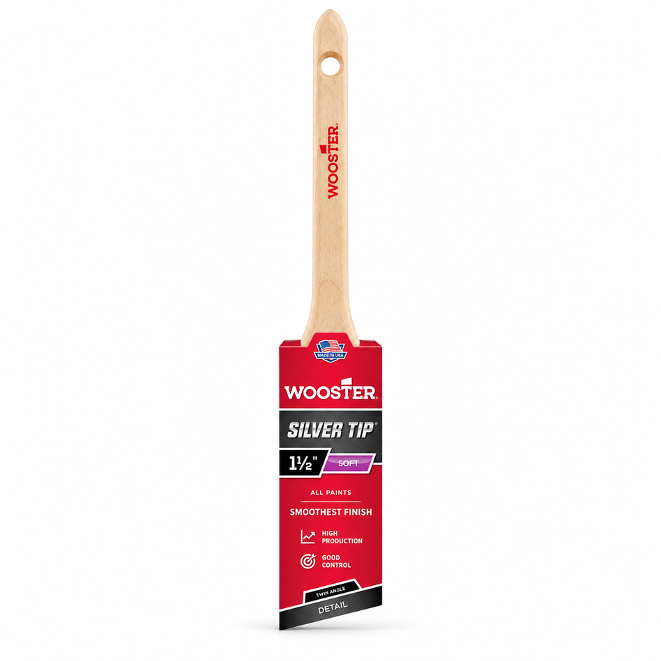 Wooster 5224 1.5" Silver Tip Thin Angle Rattail Brush