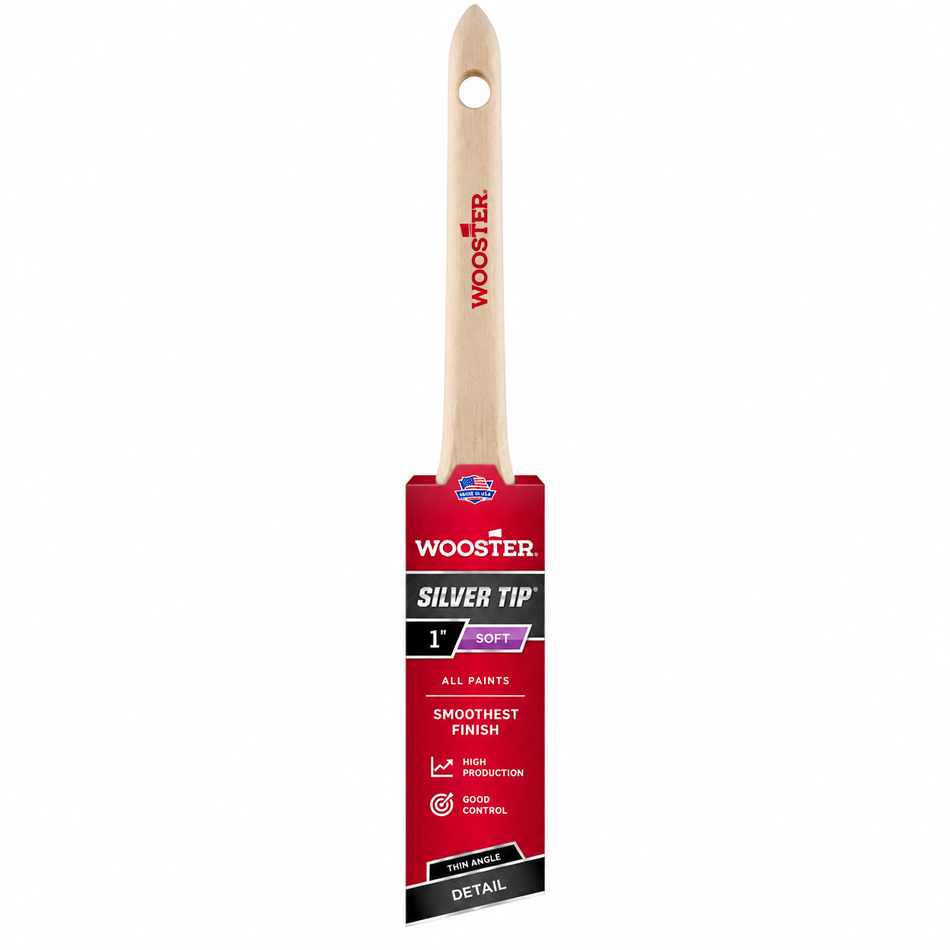 Wooster 5224 1" Silver Tip Thin Angle Rattail Brush