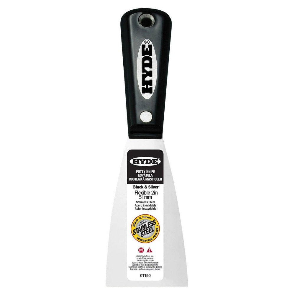 Hyde Tools 01150 2" Flexible Black & Silver Stainless Steel Putty Knife