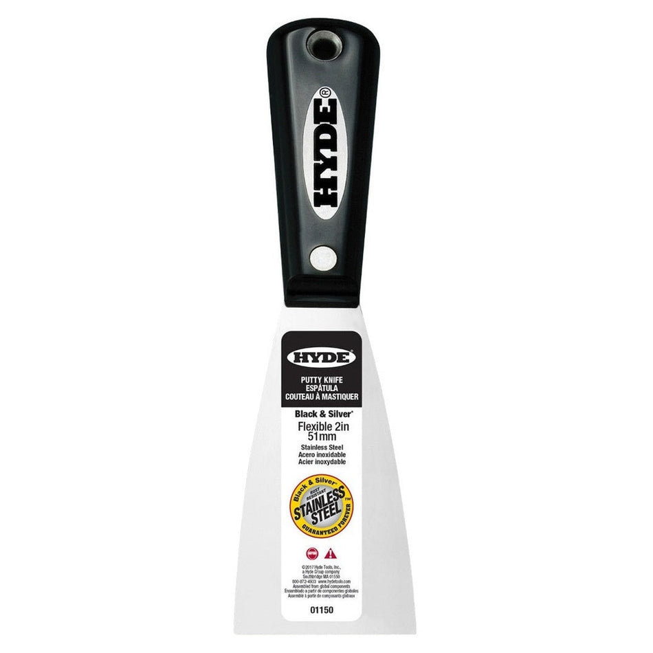 Hyde Tools 01150 2" Flexible Black & Silver Stainless Steel Putty Knife