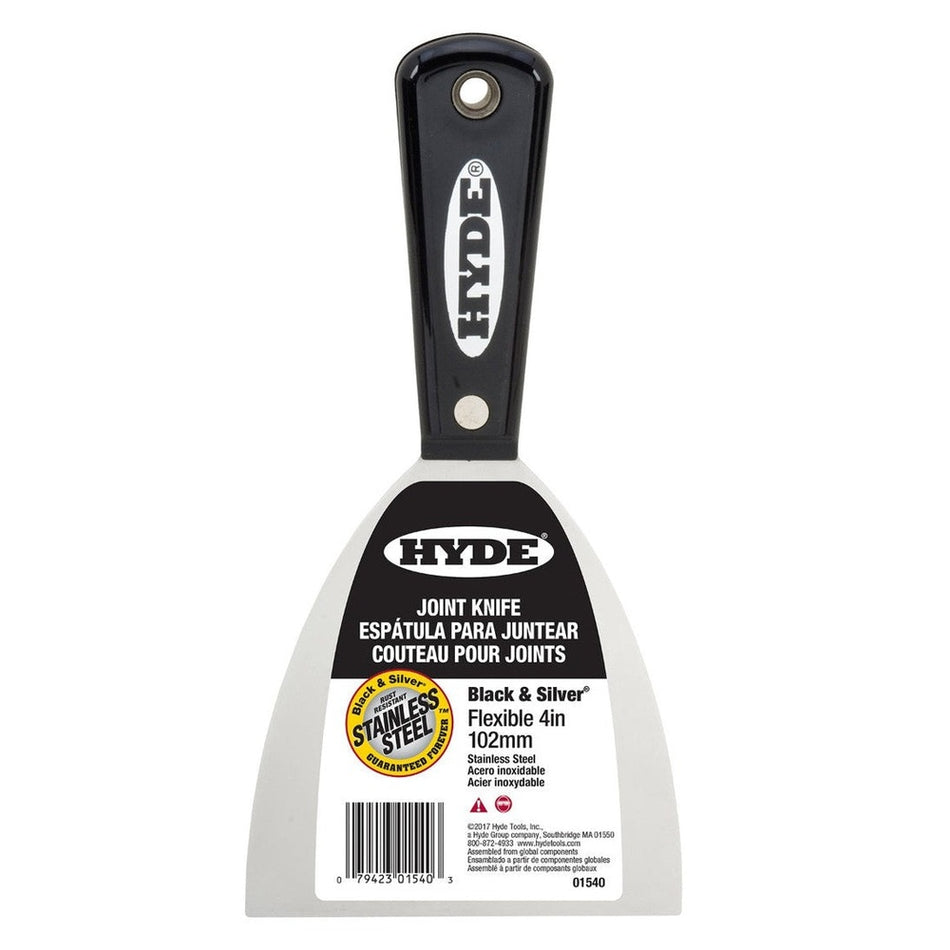 Hyde Tools 01540 4" Flexible Black & Silver Stainless Steel Joint Knife